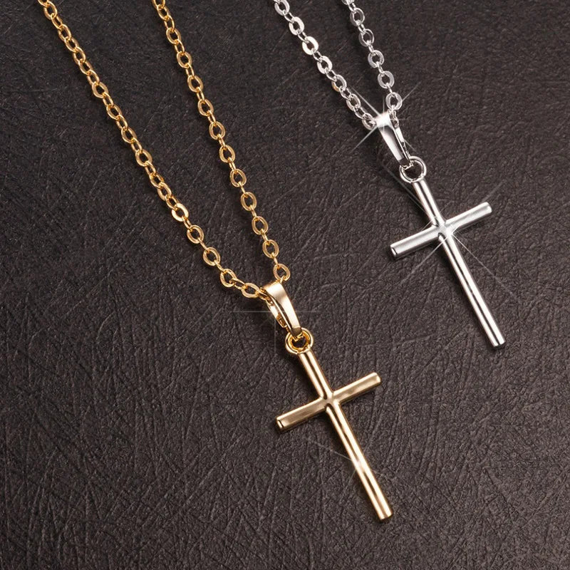 Gold & Black Crystal Cross Pendant Necklace – Unisex