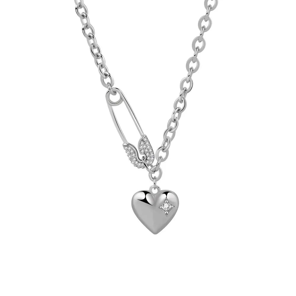 BFCLUB Silver Heart Clip Chain Choker Necklace – Trendy O‑Chain Gift