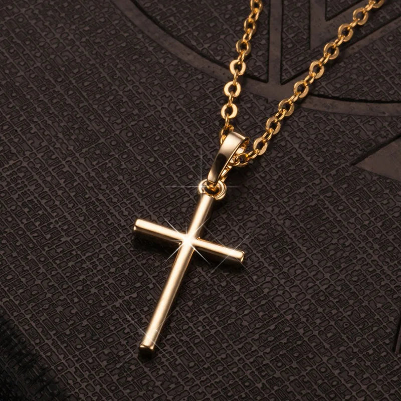 Gold & Black Crystal Cross Pendant Necklace – Unisex
