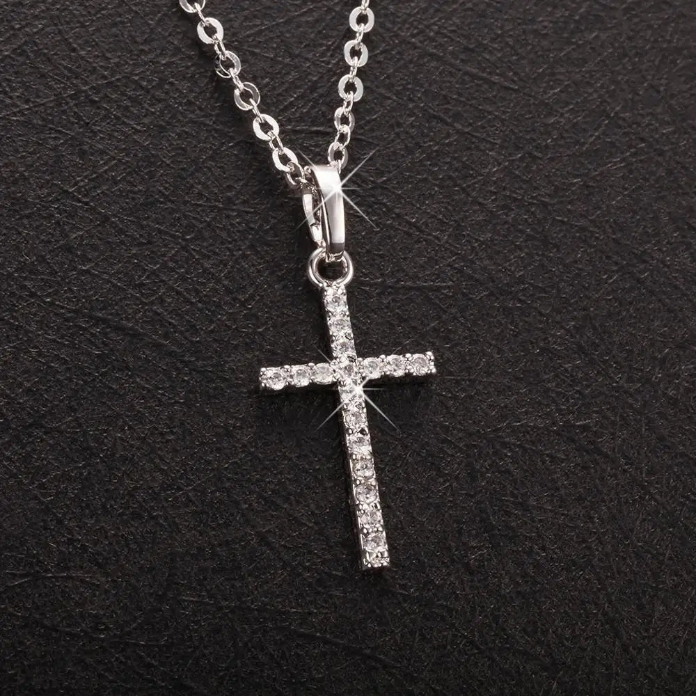 Gold & Black Crystal Cross Pendant Necklace – Unisex