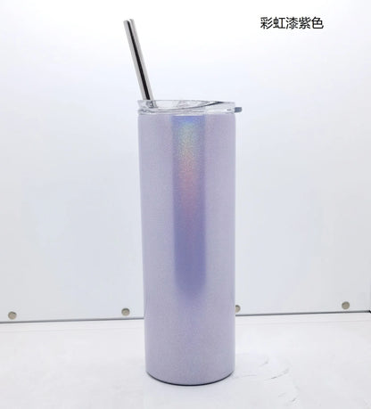 20oz Sublimation Blank Skinny Tumbler | Straight Stainless Steel Insulated Cup with Straw | DIY Custom Photo Gift