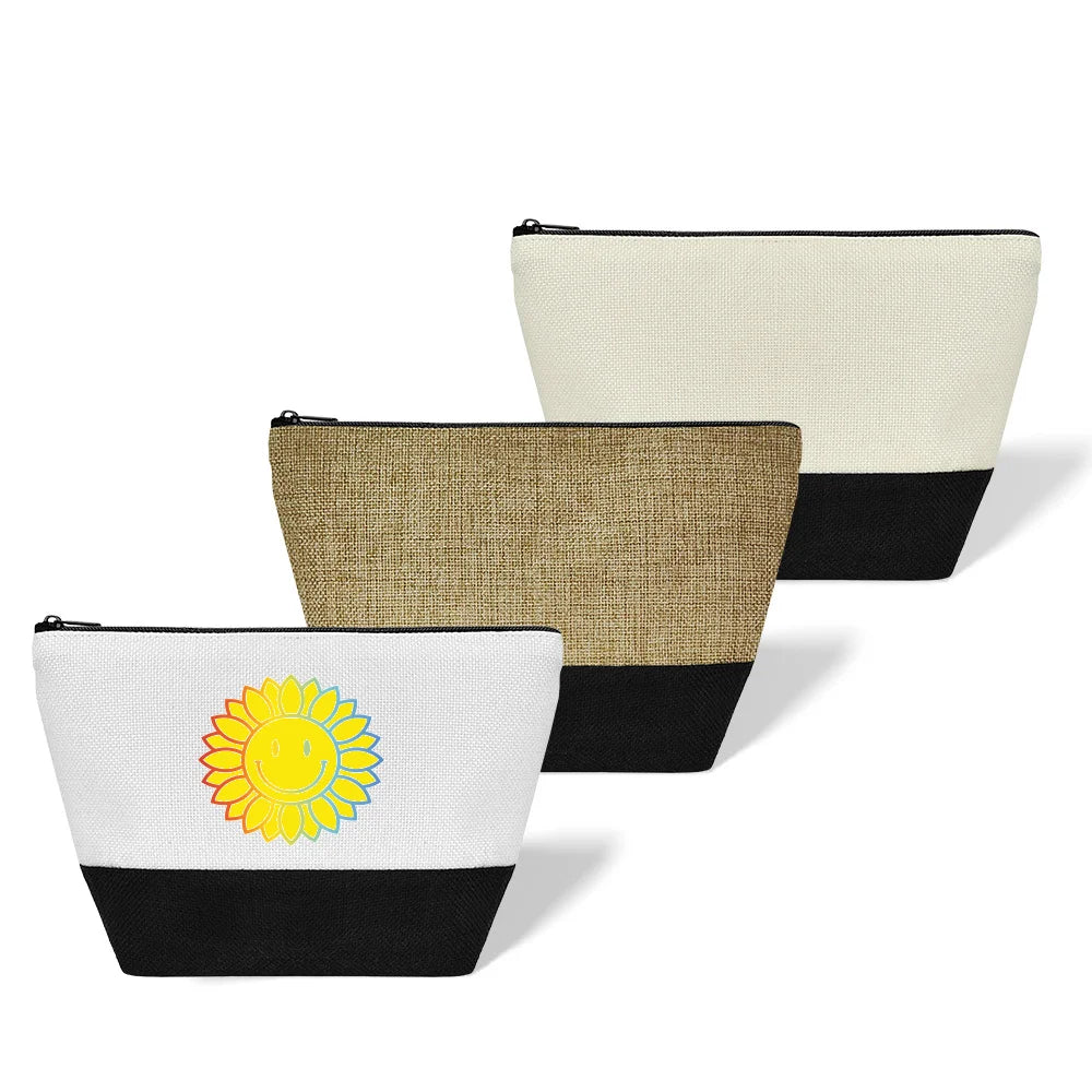 Sublimation Blank Linen Makeup Bag with Black Bottom | DIY Heat Transfer Cosmetic Pouch & Pencil Case