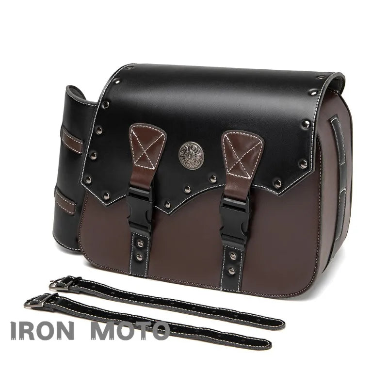 Retro PU Leather Motorcycle Saddlebags (Pair) – Waterproof Throwover Side Bags in Brown