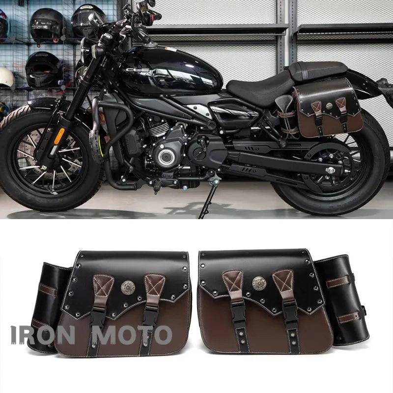 Retro PU Leather Motorcycle Saddlebags (Pair) – Waterproof Throwover Side Bags in Brown