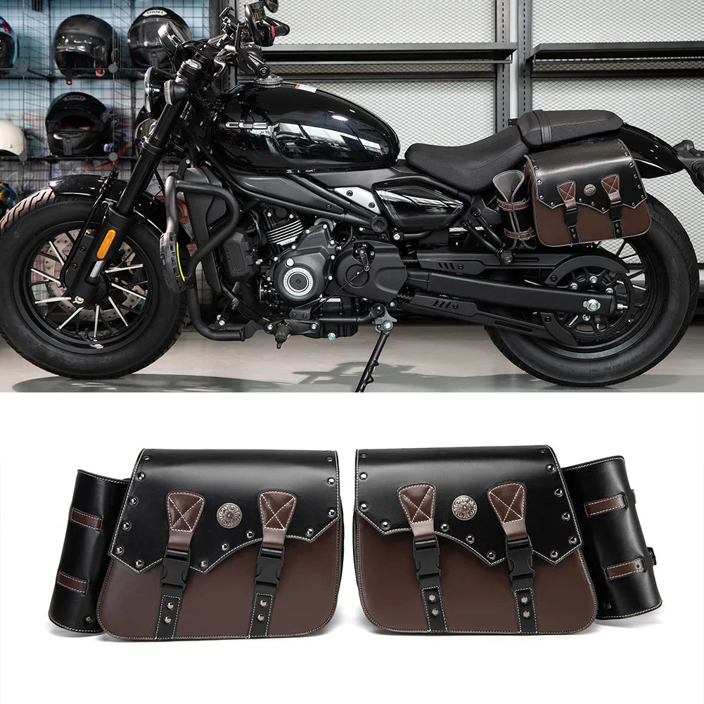 Retro PU Leather Motorcycle Saddlebags (Pair) – Waterproof Throwover Side Bags in Brown