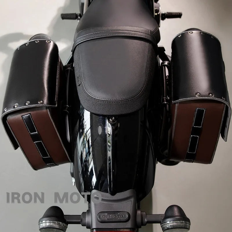 Retro PU Leather Motorcycle Saddlebags (Pair) – Waterproof Throwover Side Bags in Brown
