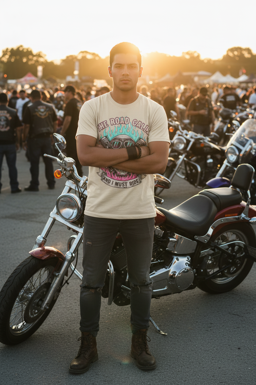 The Road Calls and I Must Ride Neon Biker Graphic T-Shirt