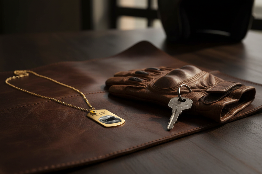 Biker Necklace Flat Lay