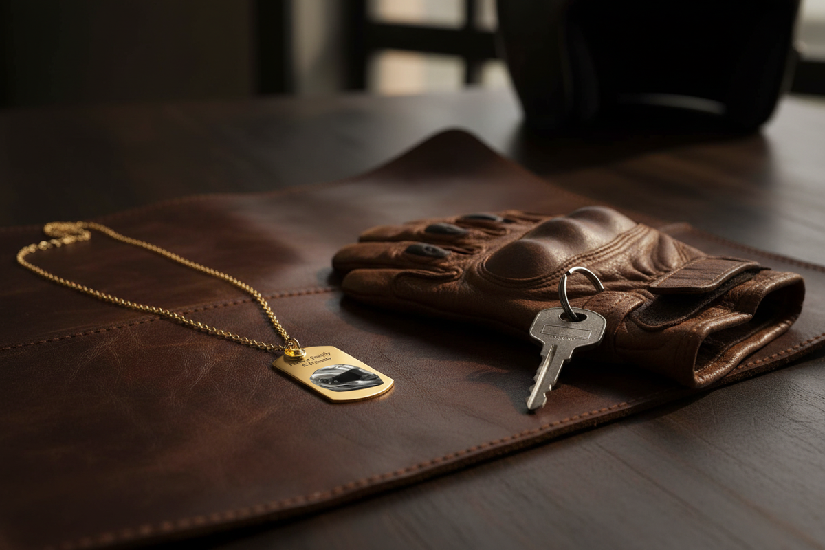 Biker Necklace Flat Lay