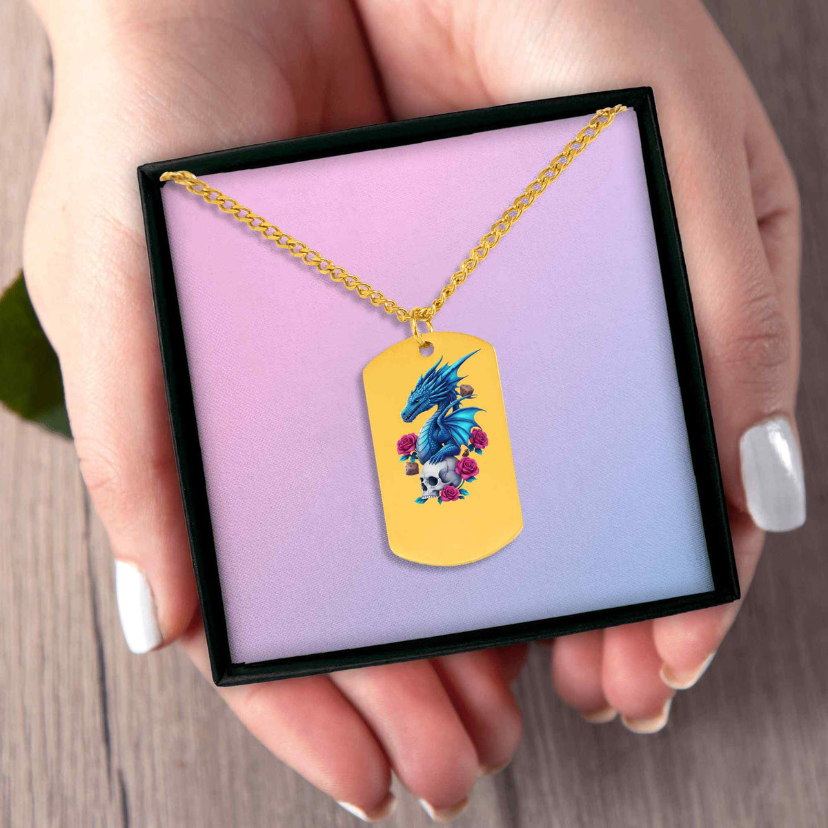 Dragon Pendant Necklace – Personalized Laser Engraved | 18K Gold, Rose Gold & Steel