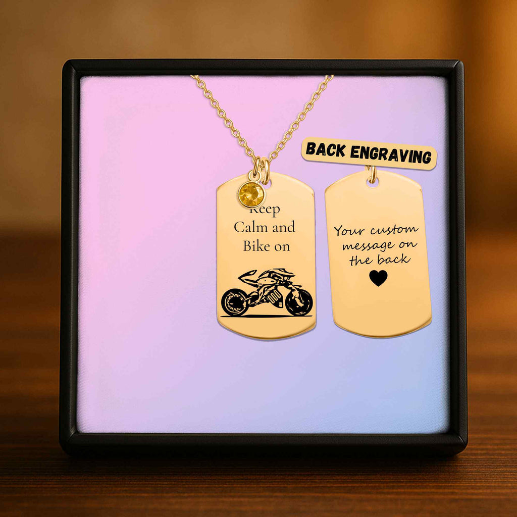 Tag Necklace with Birthstone – Personalized Laser Engraved | 18K Gold, Rose Gold & Steel