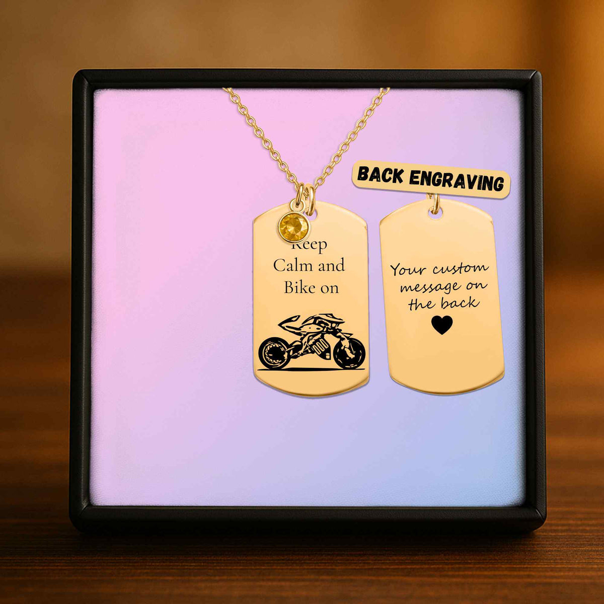 Tag Necklace with Birthstone – Personalized Laser Engraved | 18K Gold, Rose Gold & Steel