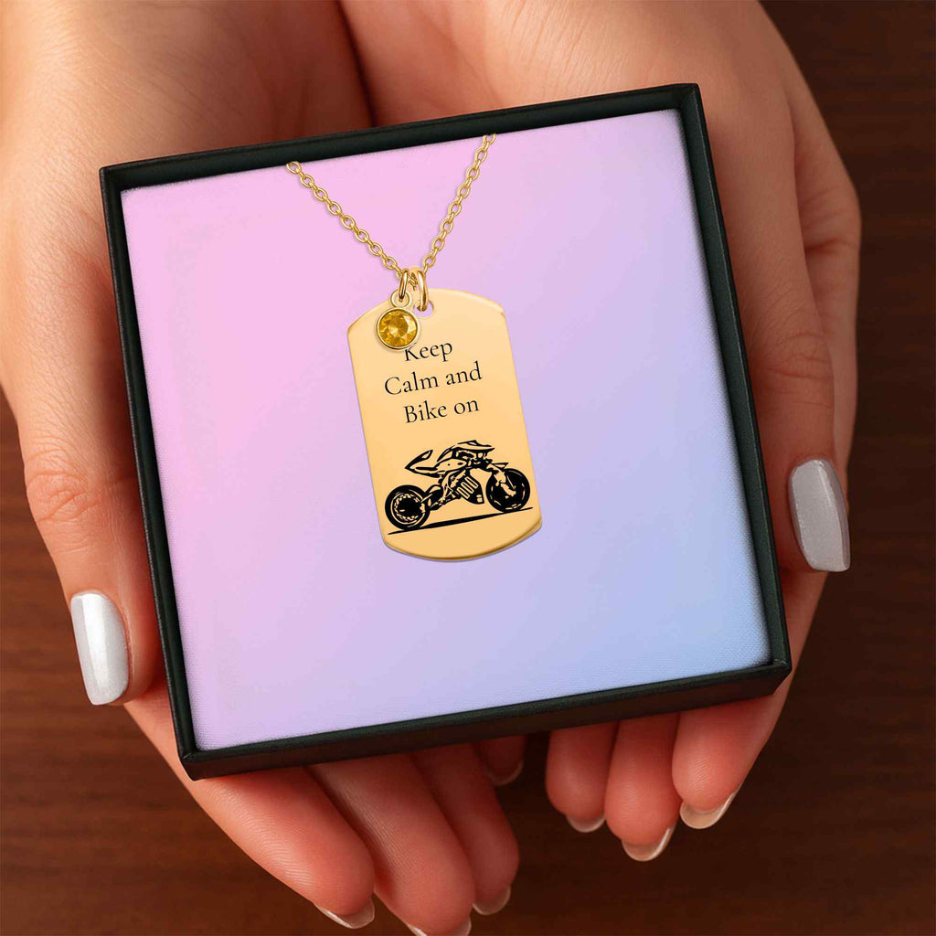 Tag Necklace with Birthstone – Personalized Laser Engraved | 18K Gold, Rose Gold & Steel