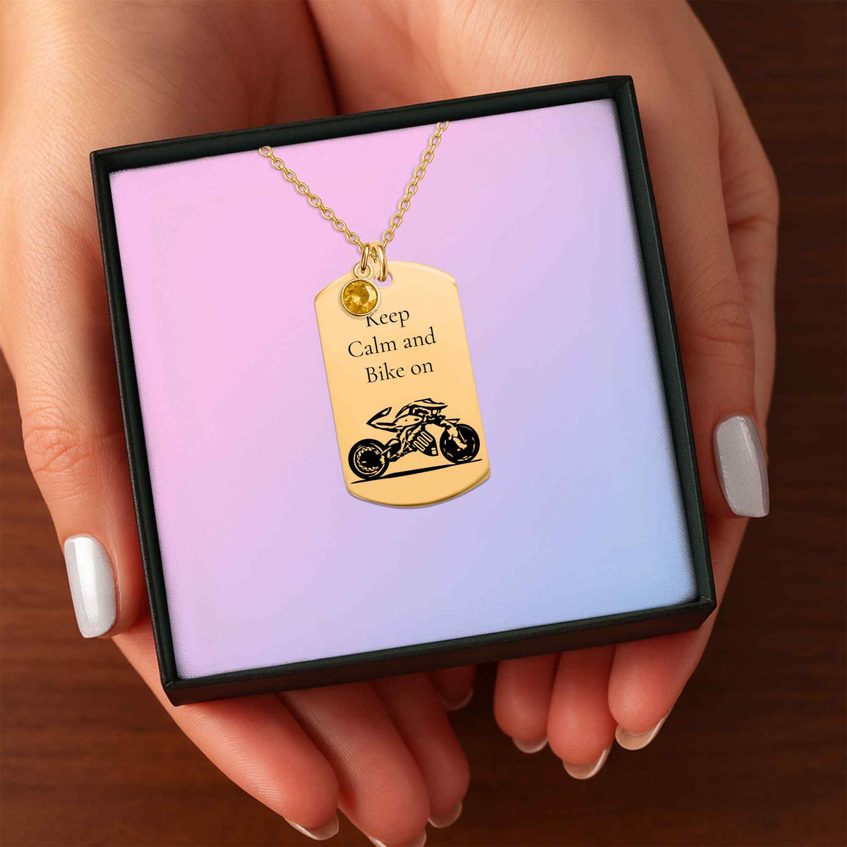 Tag Necklace with Birthstone – Personalized Laser Engraved | 18K Gold, Rose Gold & Steel