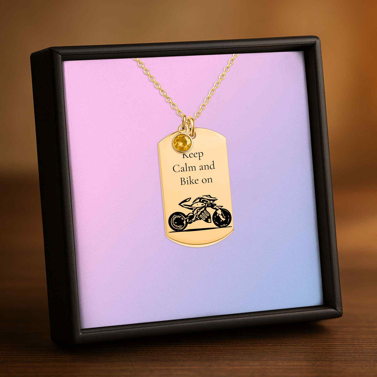 Tag Necklace with Birthstone – Personalized Laser Engraved | 18K Gold, Rose Gold & Steel