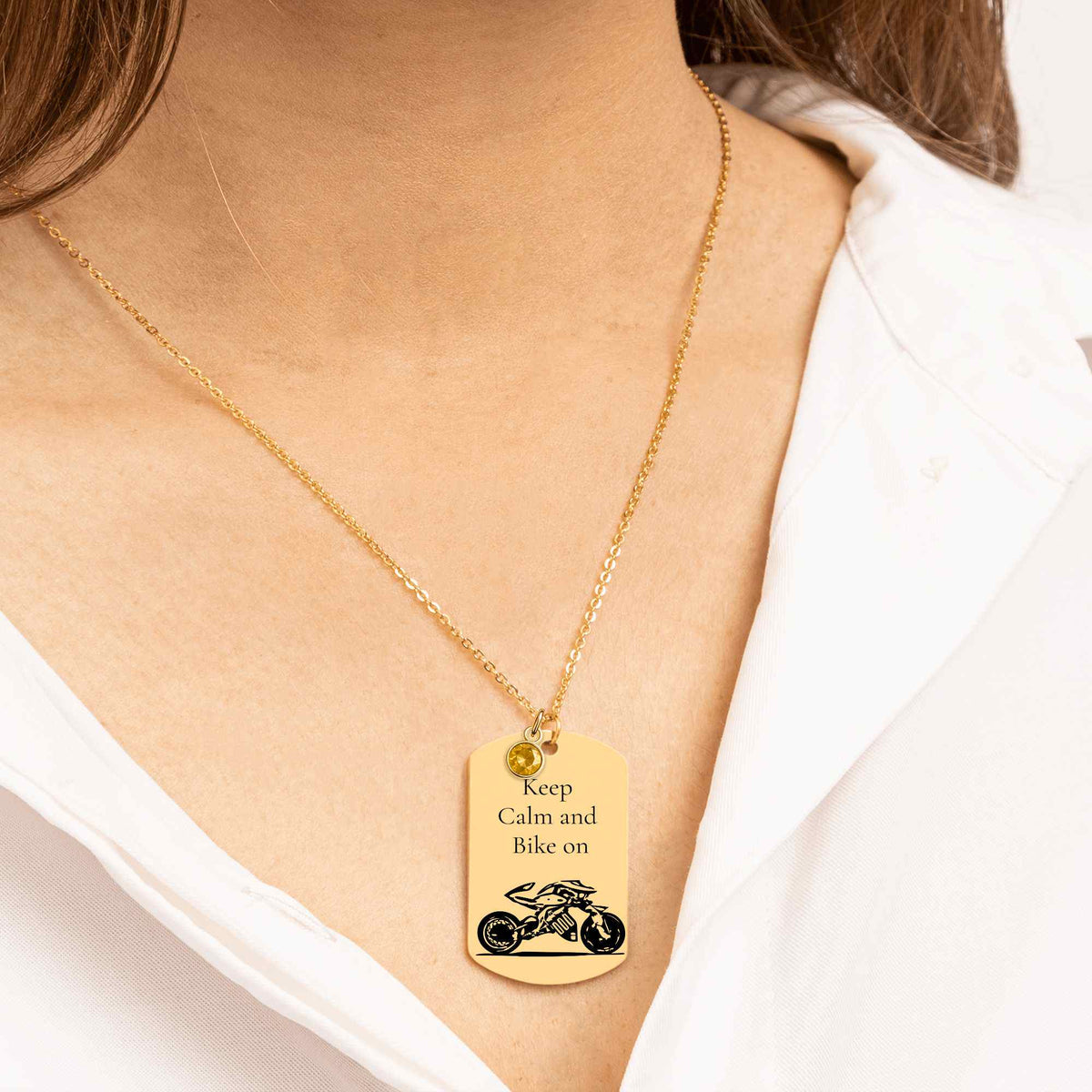 Tag Necklace with Birthstone – Personalized Laser Engraved | 18K Gold, Rose Gold & Steel