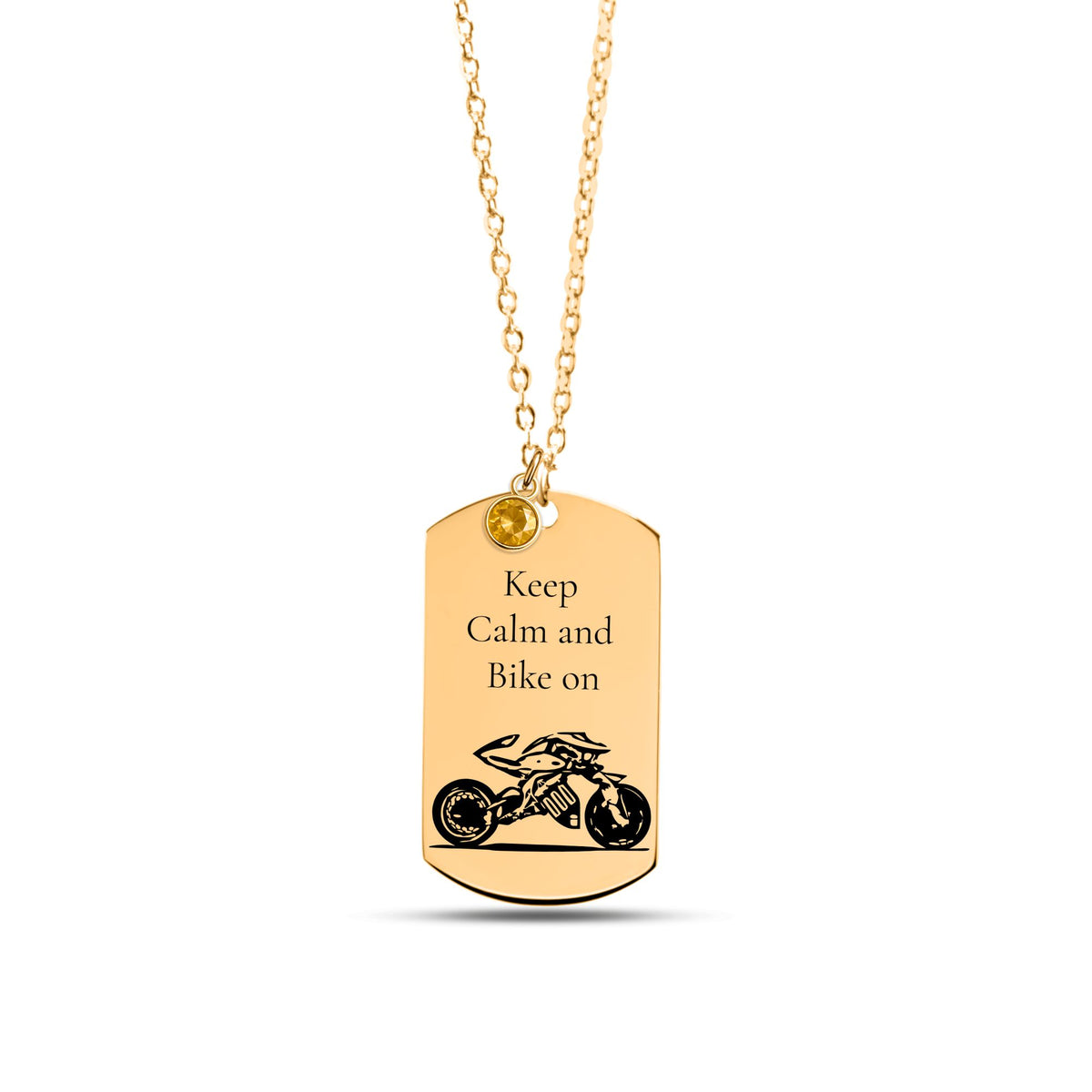 Tag Necklace with Birthstone – Personalized Laser Engraved | 18K Gold, Rose Gold & Steel