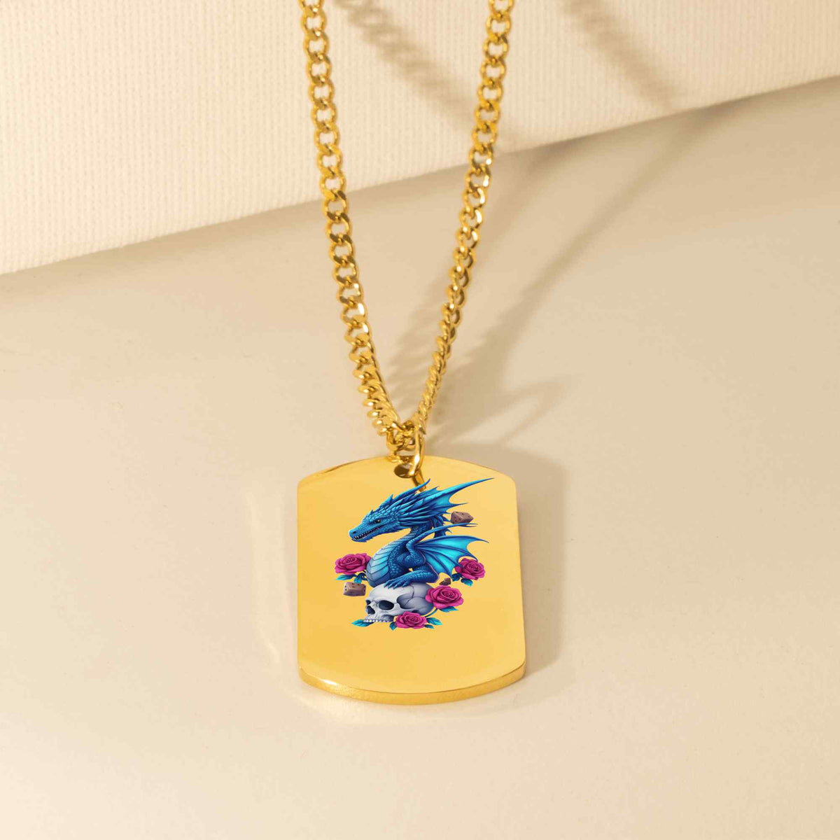 Dragon Pendant Necklace – Personalized Laser Engraved | 18K Gold, Rose Gold & Steel