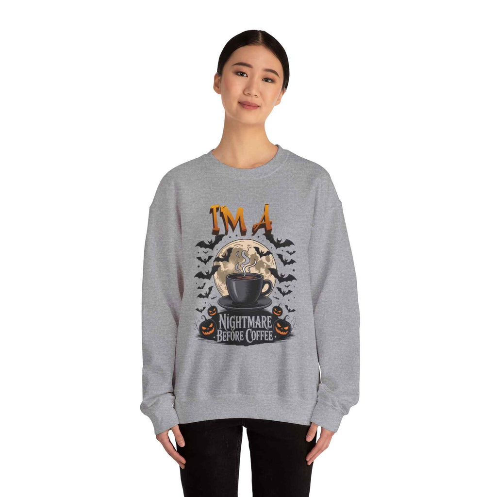 Nightmare Before Coffee Halloween Sweatshirt – Unisex Crewneck Pullover for Coffee & Spooky Season Lovers - TRK Sublimation Design