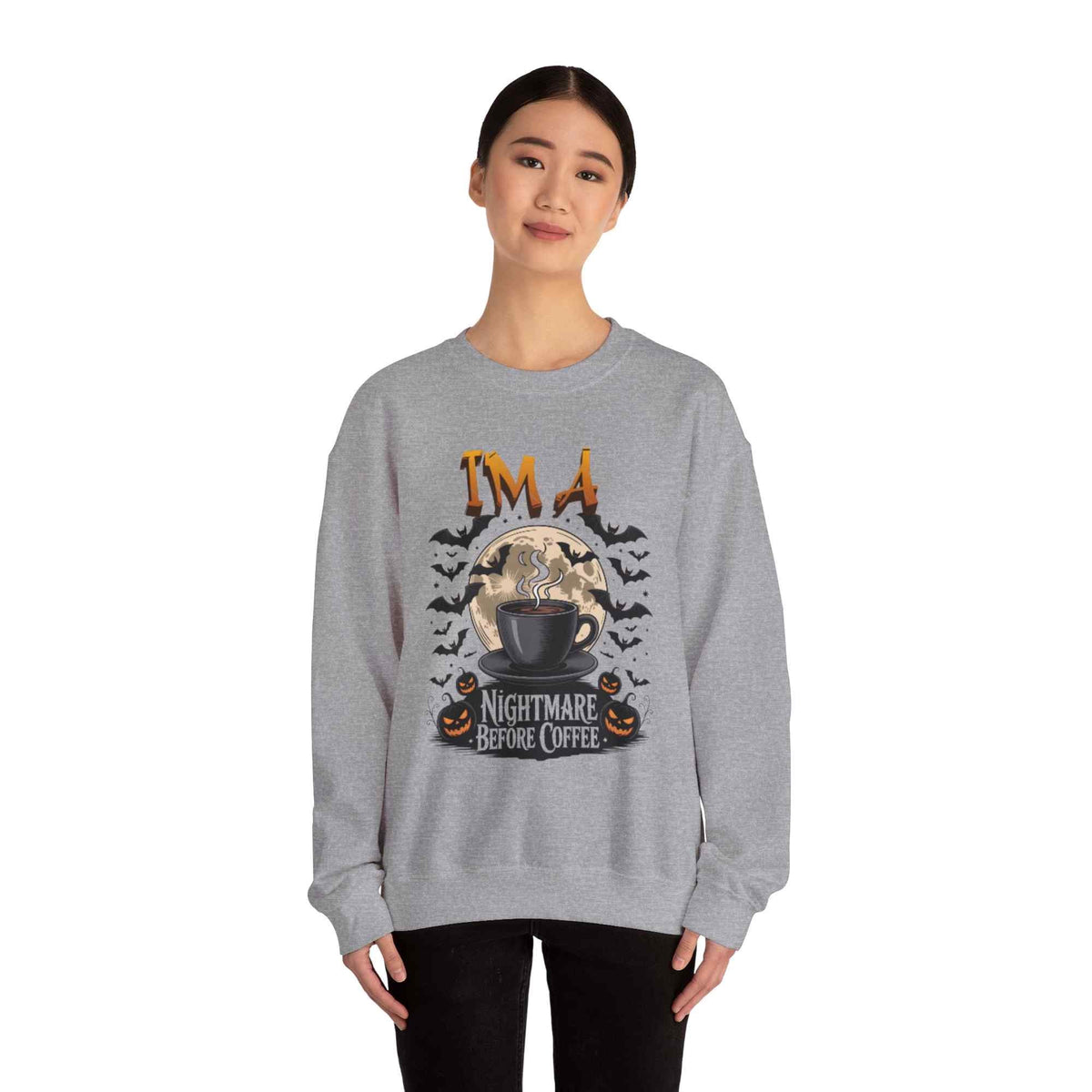 Nightmare Before Coffee Halloween Sweatshirt – Unisex Crewneck Pullover for Coffee & Spooky Season Lovers - TRK Sublimation Design