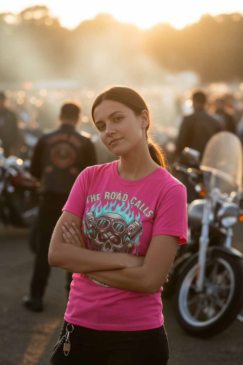The Road Calls and I Must Ride Neon Biker Graphic T-Shirt