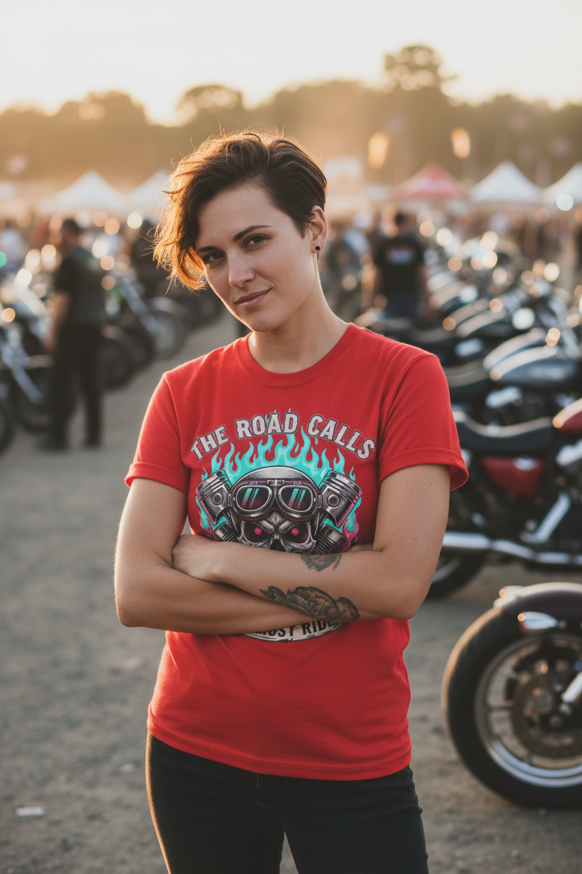 The Road Calls and I Must Ride Neon Biker Graphic T-Shirt