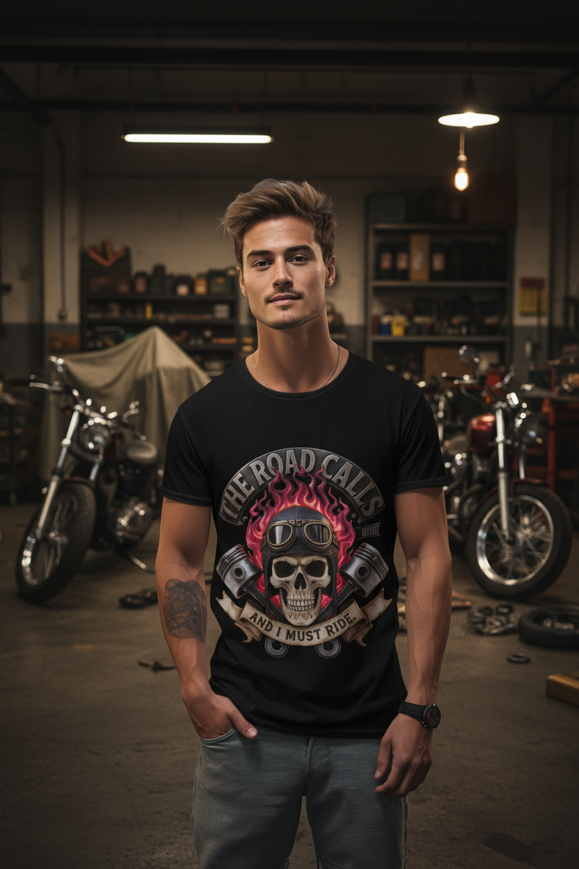 Road Calls Biker Tee - Garage Setting
